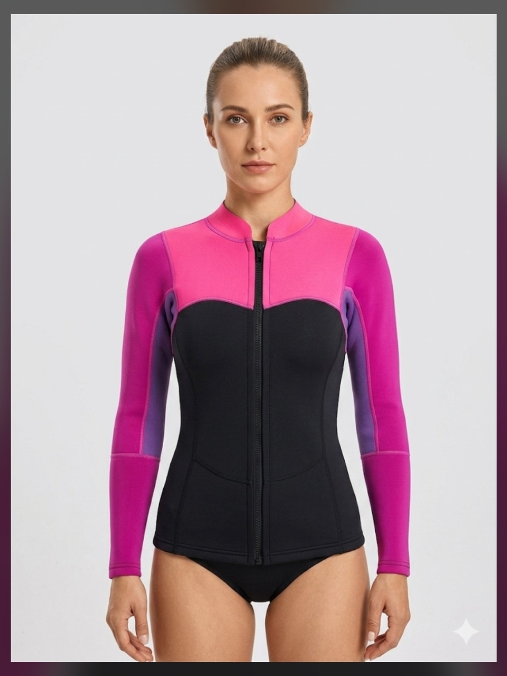 Women’s Long Sleeve Swim Coverup Jacket - Pink/Black